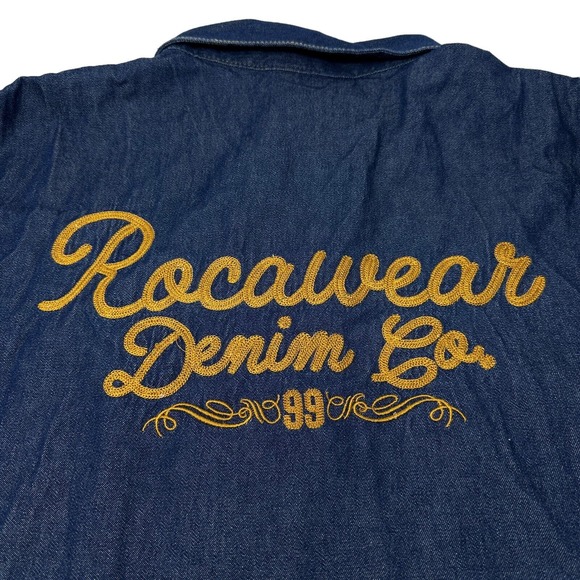 ROCAWEAR Vintage Mens Blue Denim Button Up Jacket Trucker Hip Hop Y2K 3XL - Picture 12 of 16